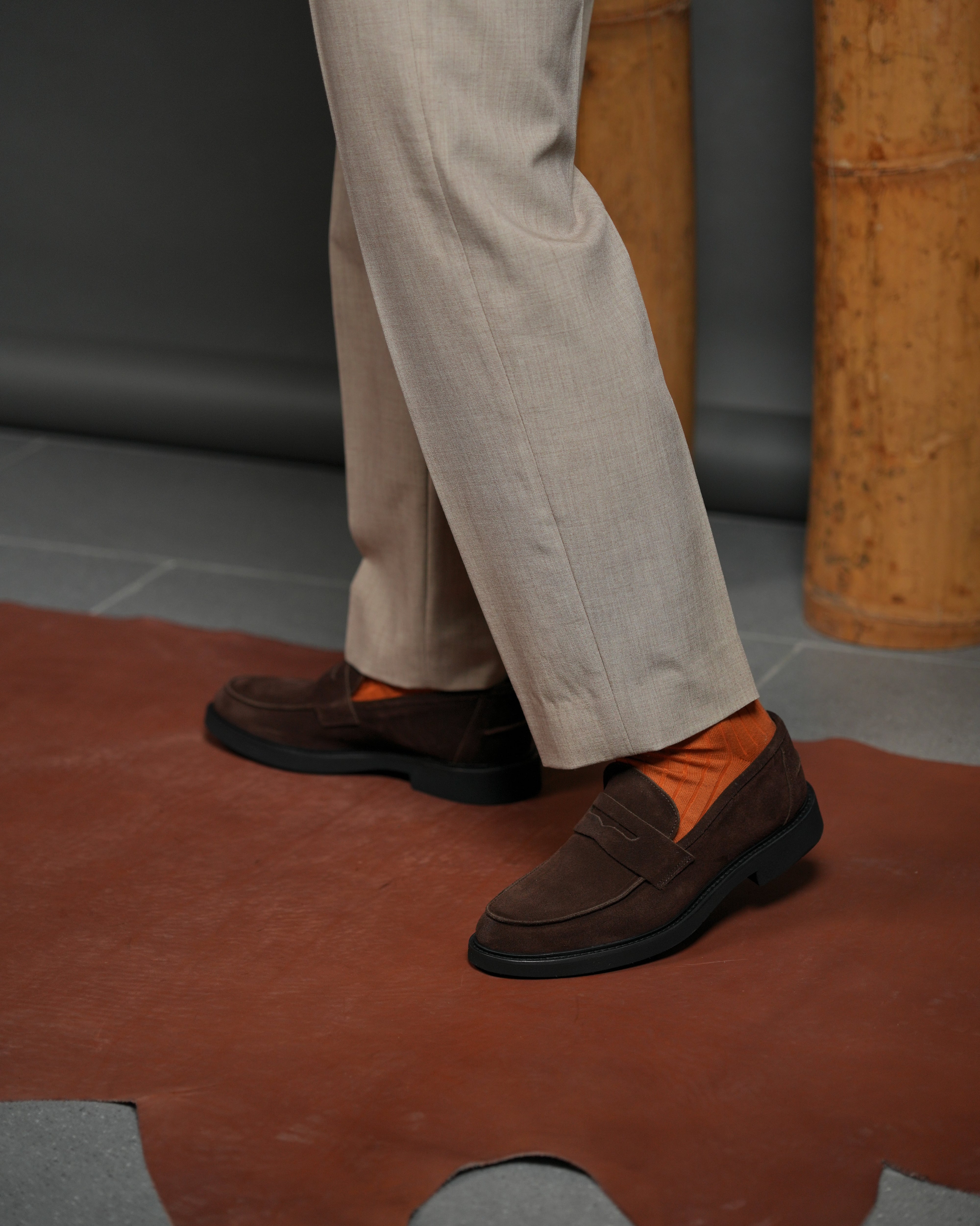 SHALAPI italian penny loafers for men in suede brown