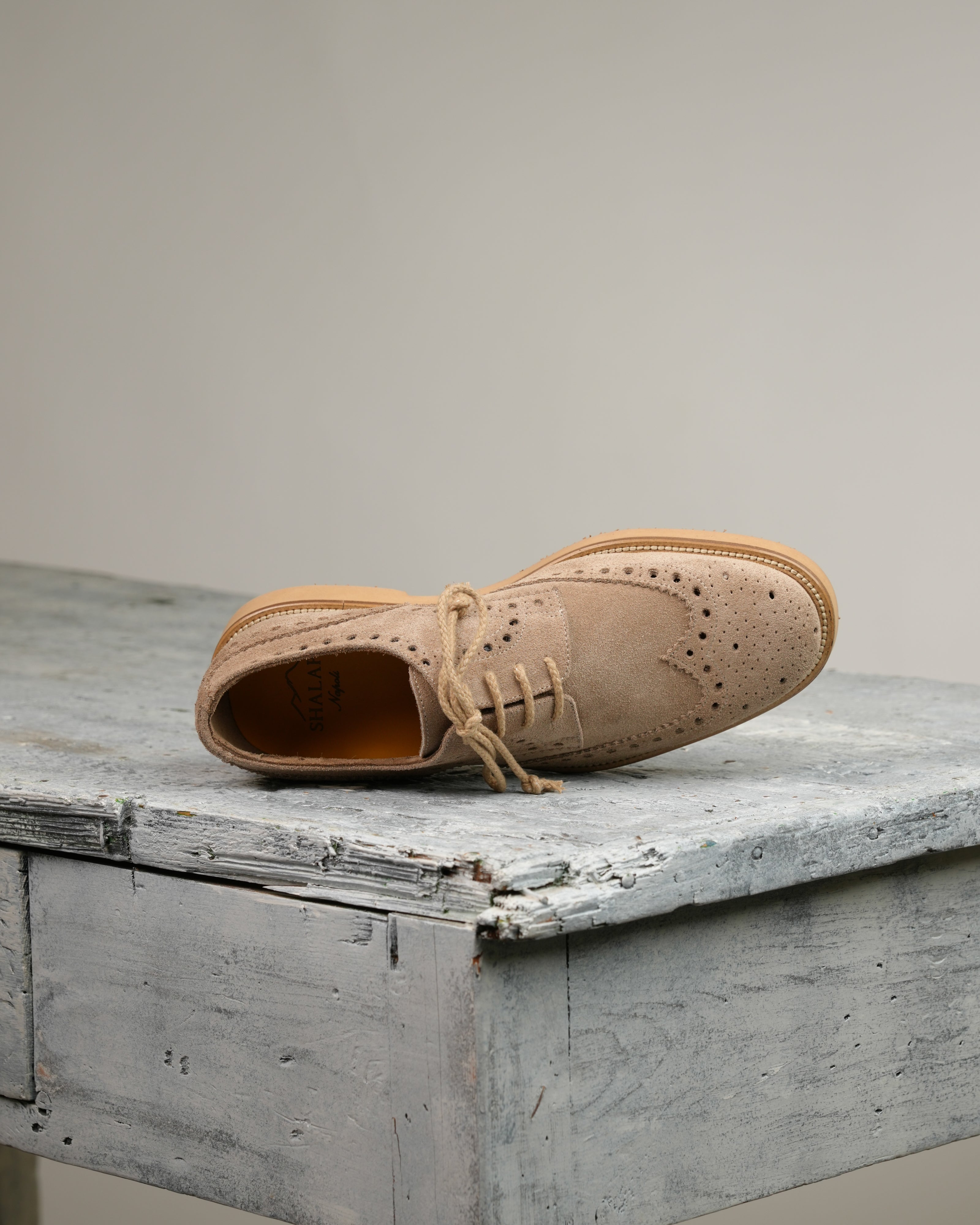 Ponente – Zapato brogue Oxford en ante beige