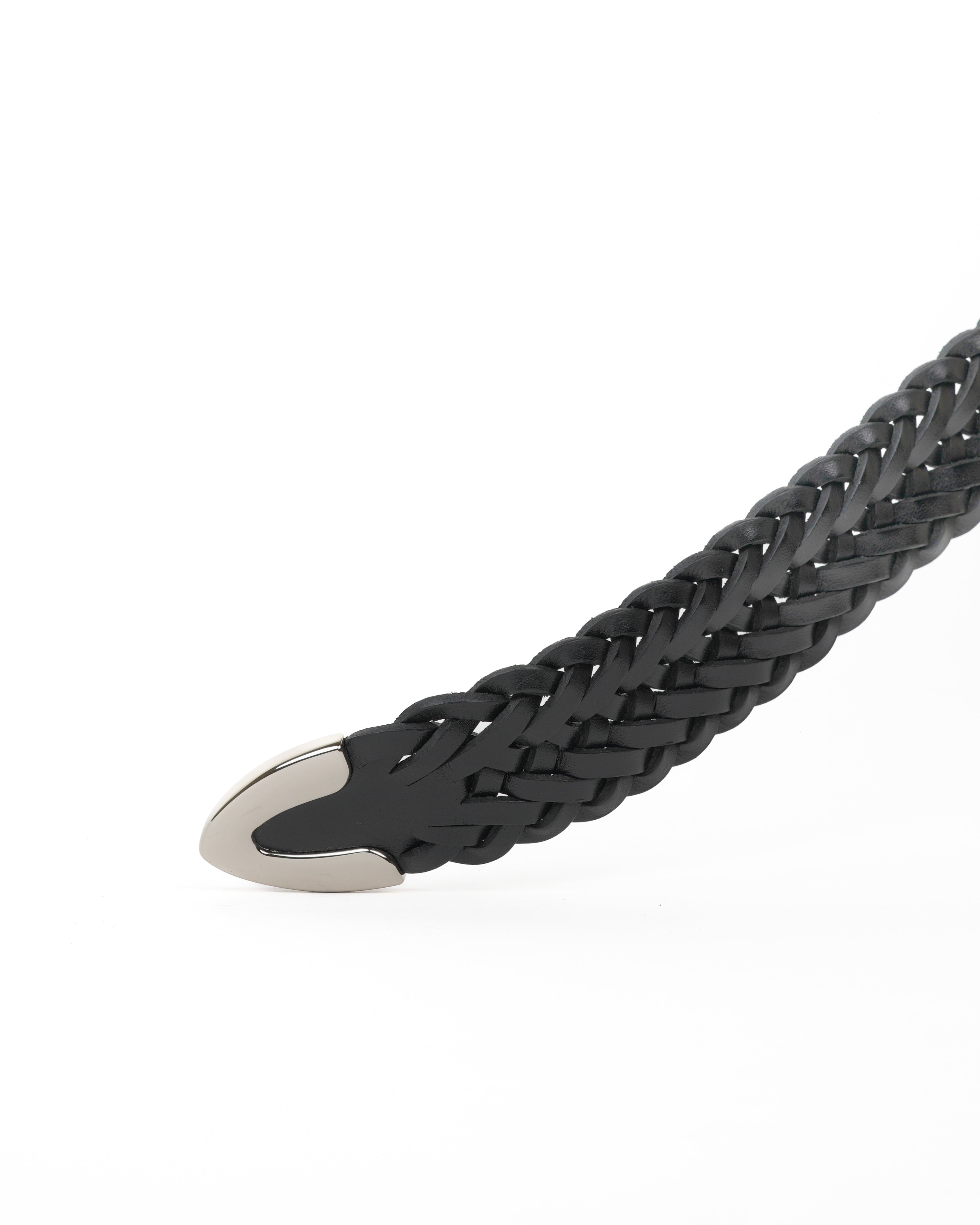 Cintura in pelle intrecciata fatta a mano in nero – Shalapi Italia