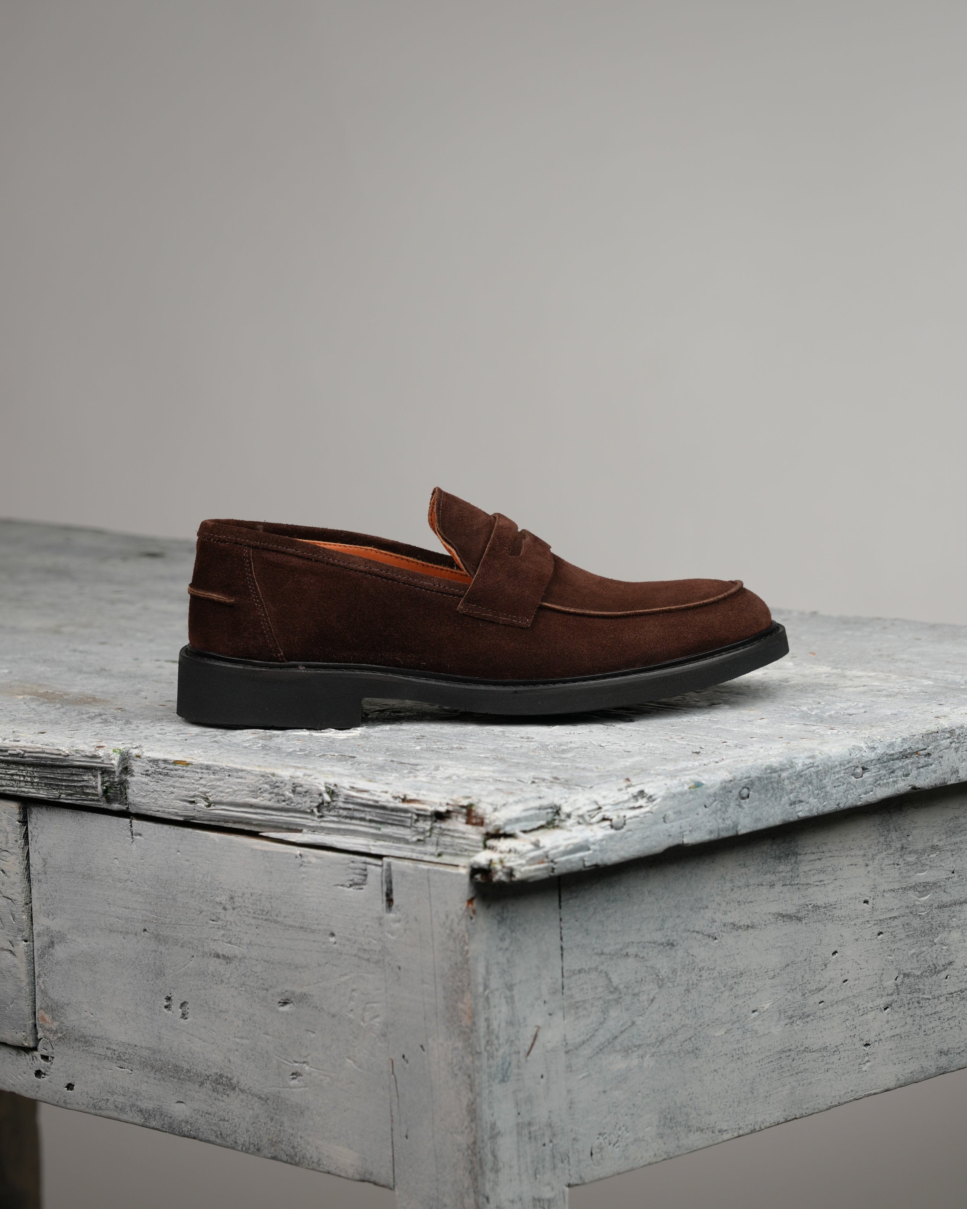 SHALAPI italian penny loafers for men in suede brown
