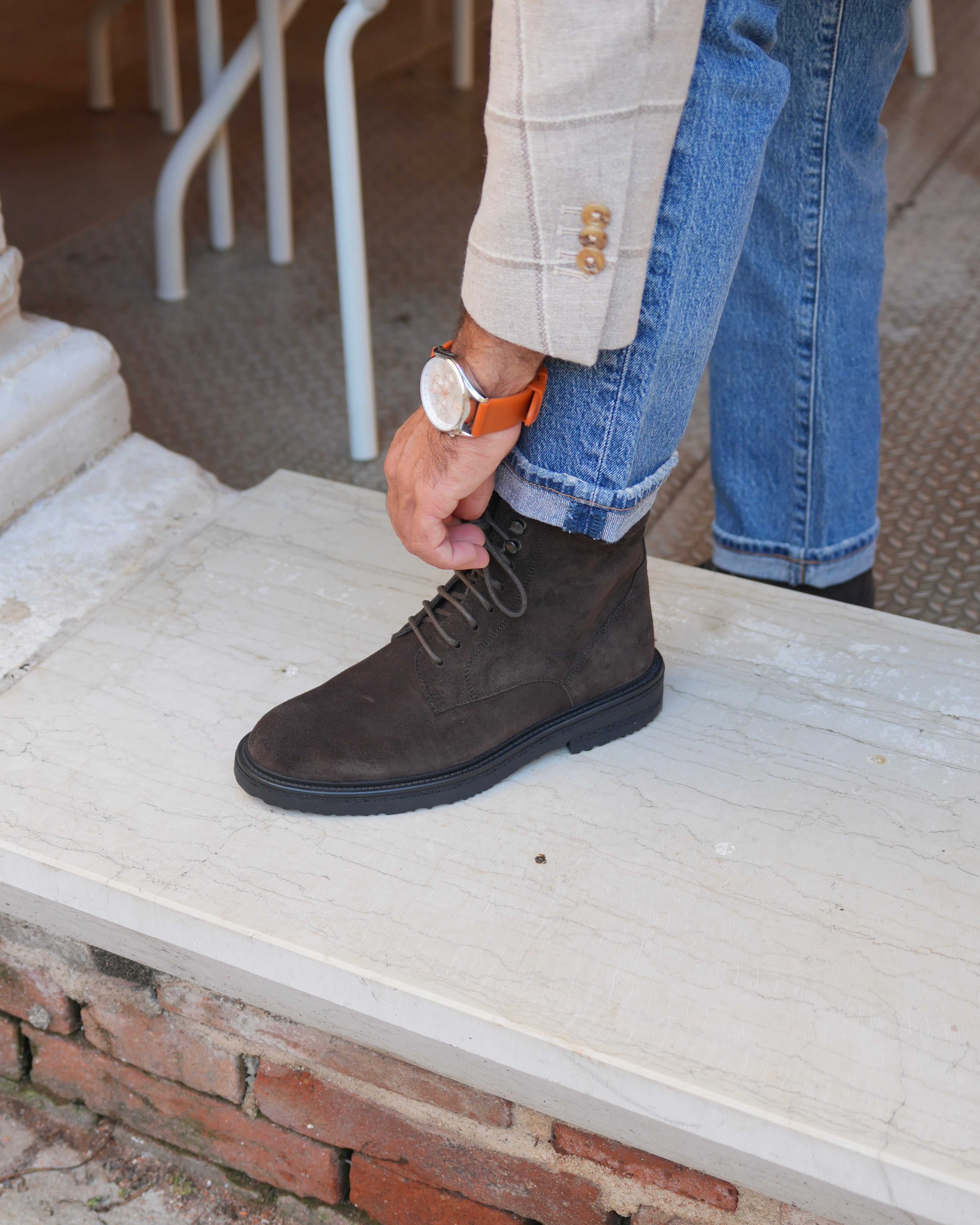 Stivali di lusso SHALAPI Maserati 1.1 in pelle scamosciata marrone