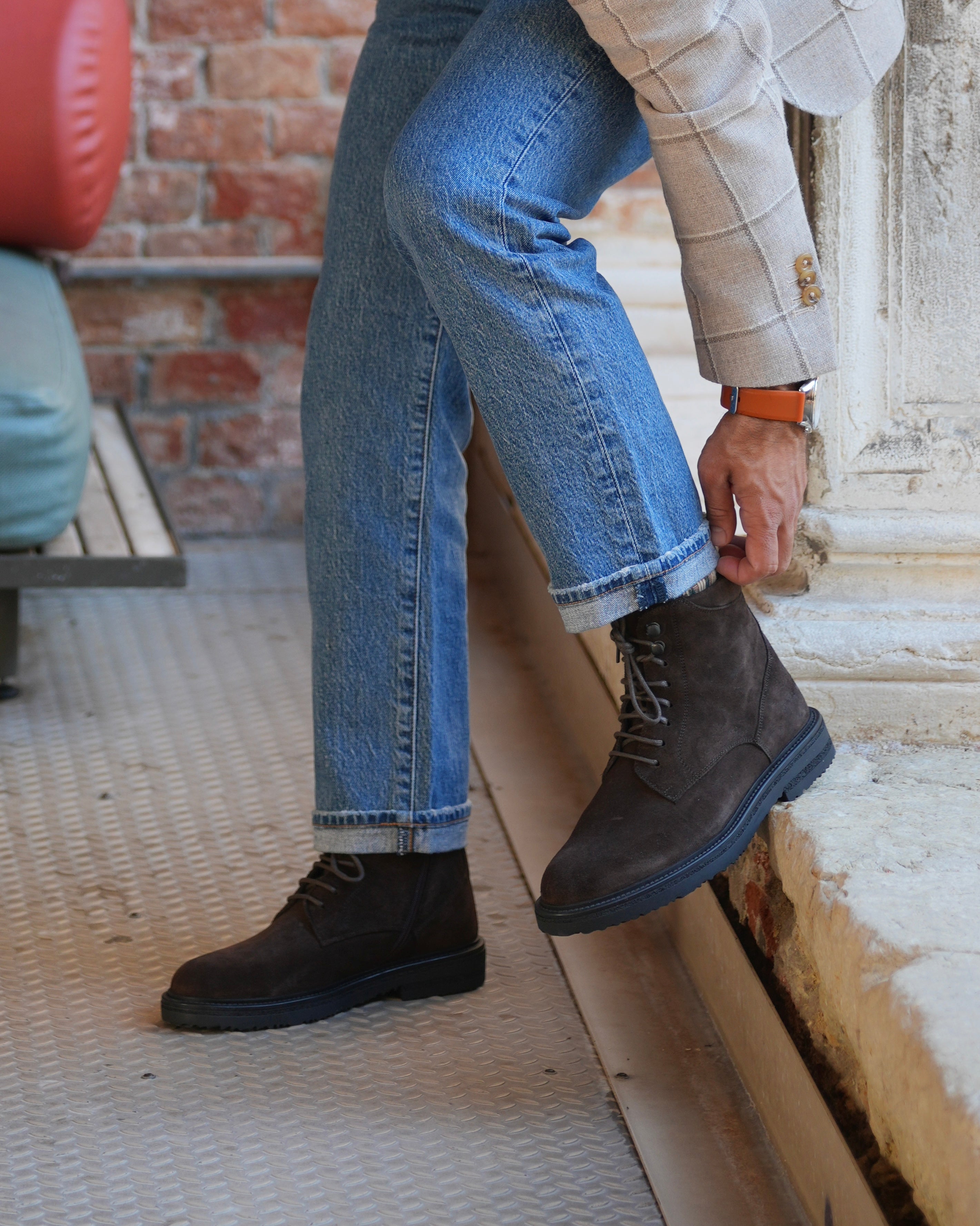 Stivali di lusso SHALAPI Maserati 1.1 in pelle scamosciata marrone 