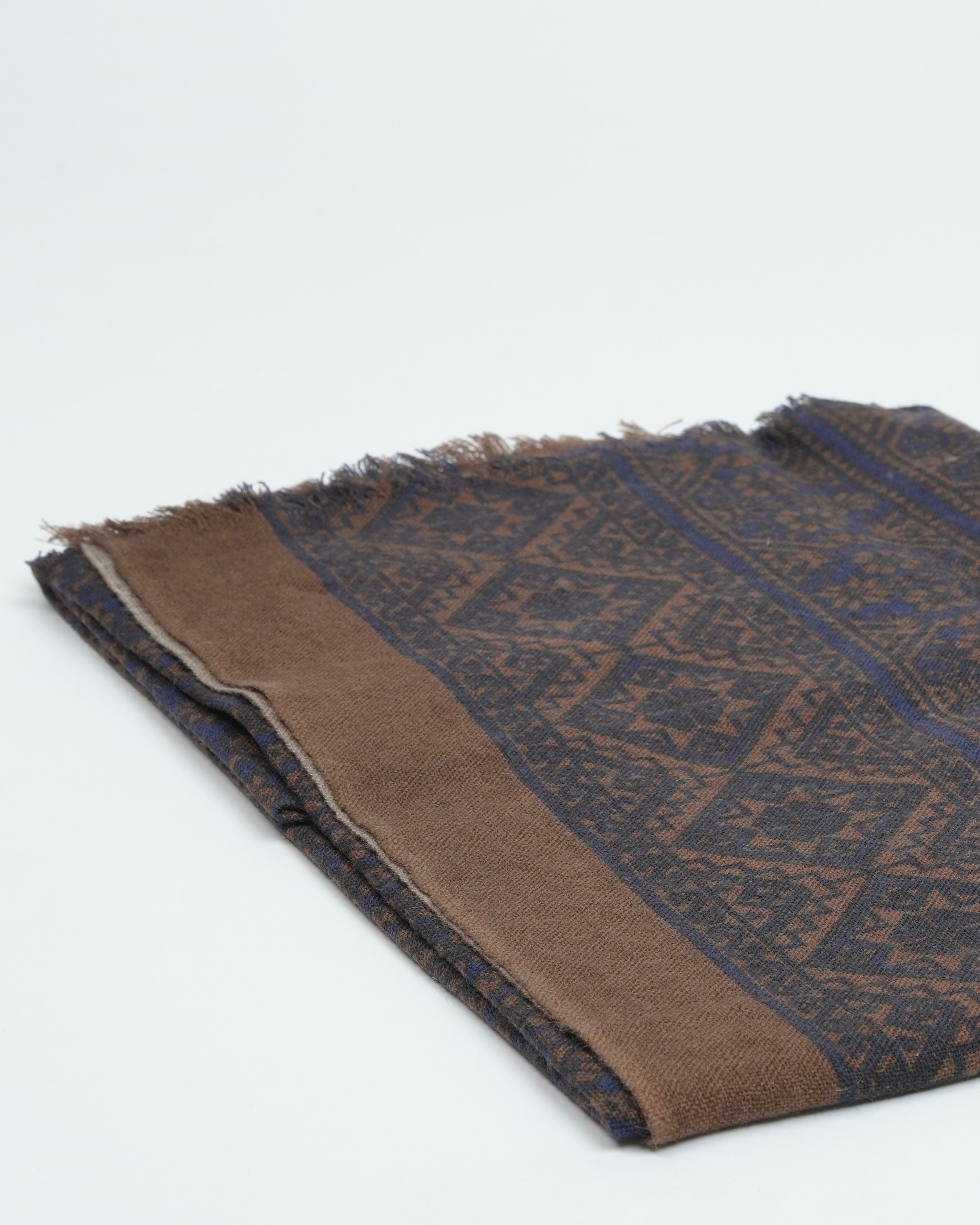 SHALAPI Scarf in 100% WOOL in Navy Blue & brown