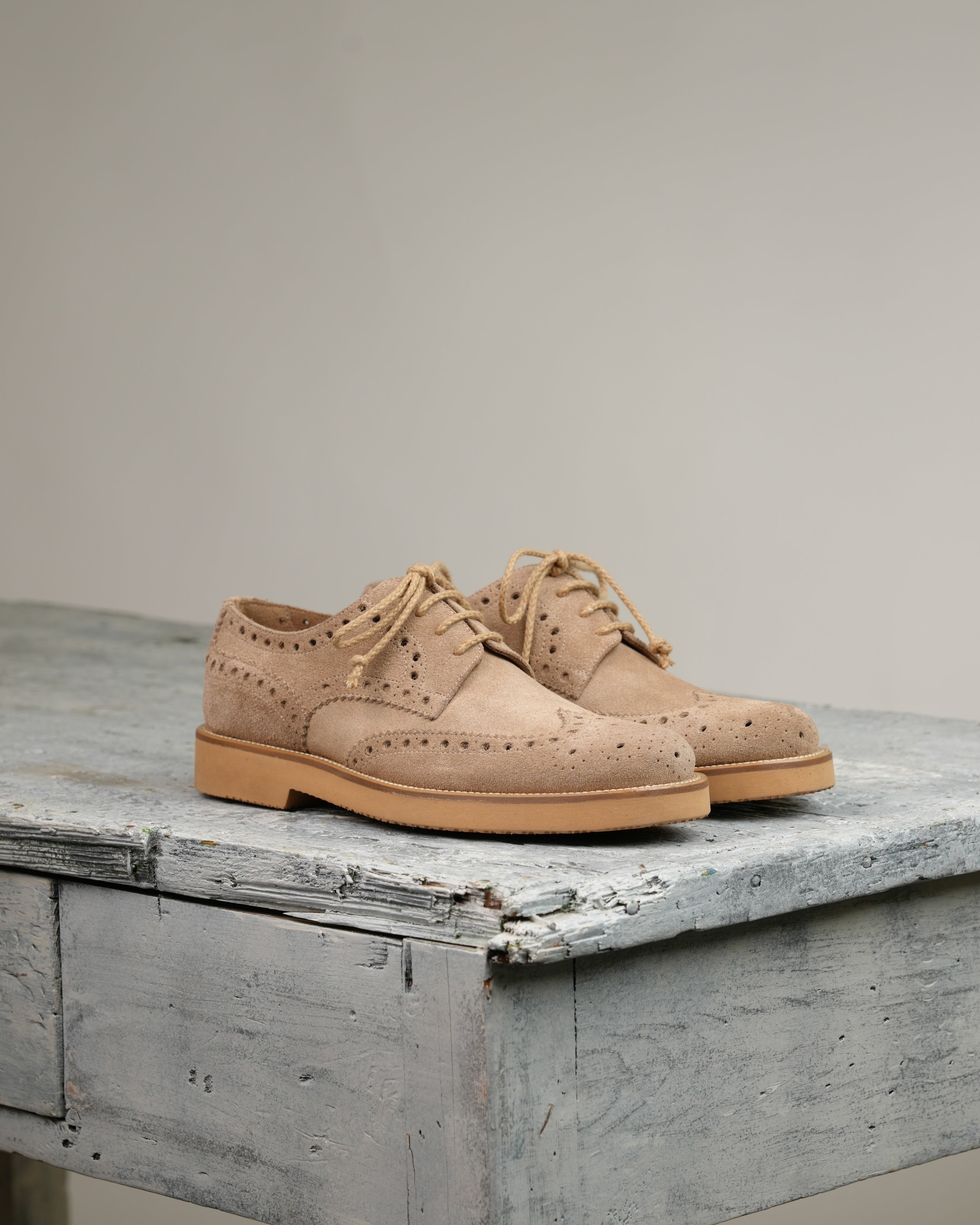 Ponente – Zapato brogue Oxford en ante beige