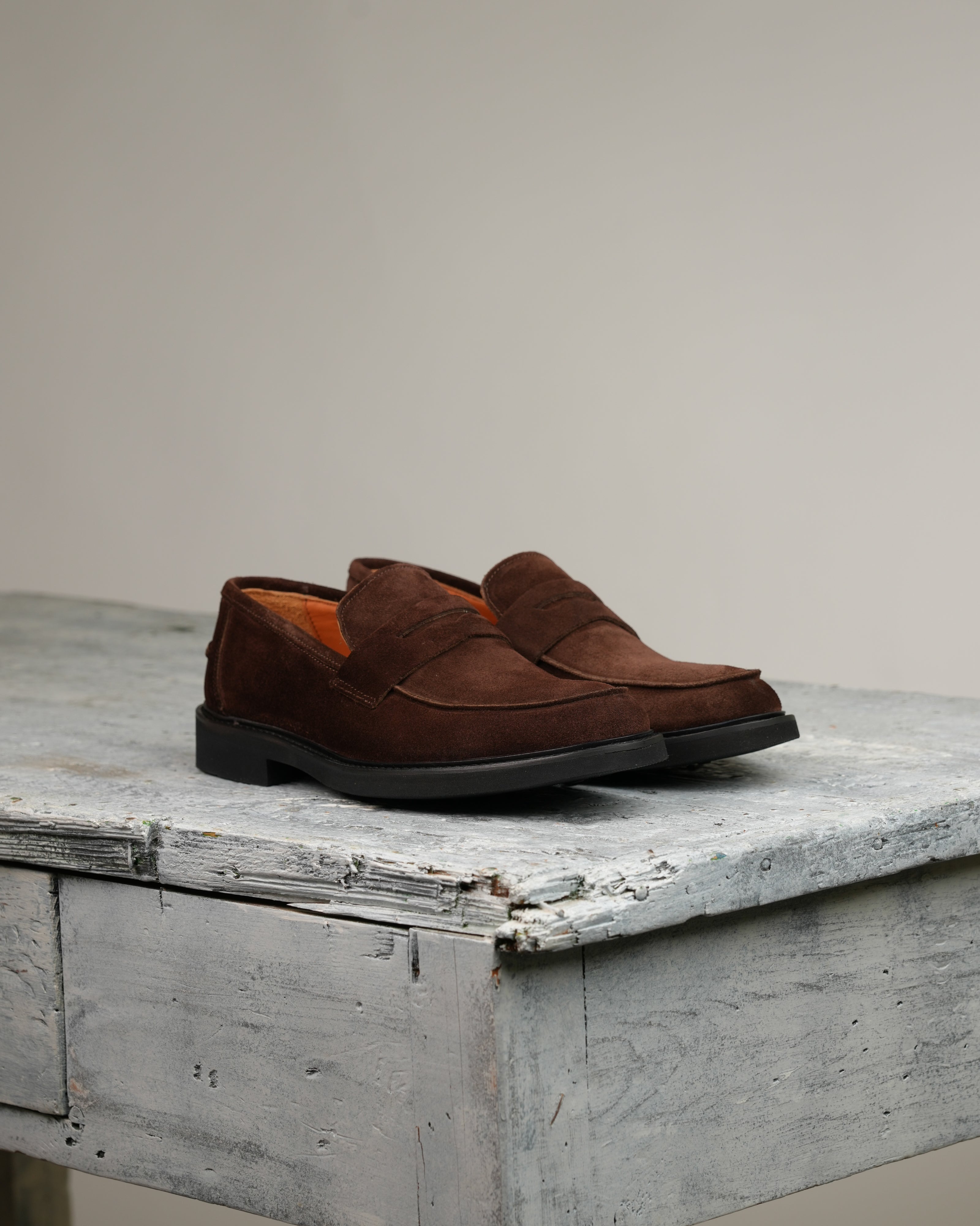 SHALAPI italian penny loafers for men in suede brown