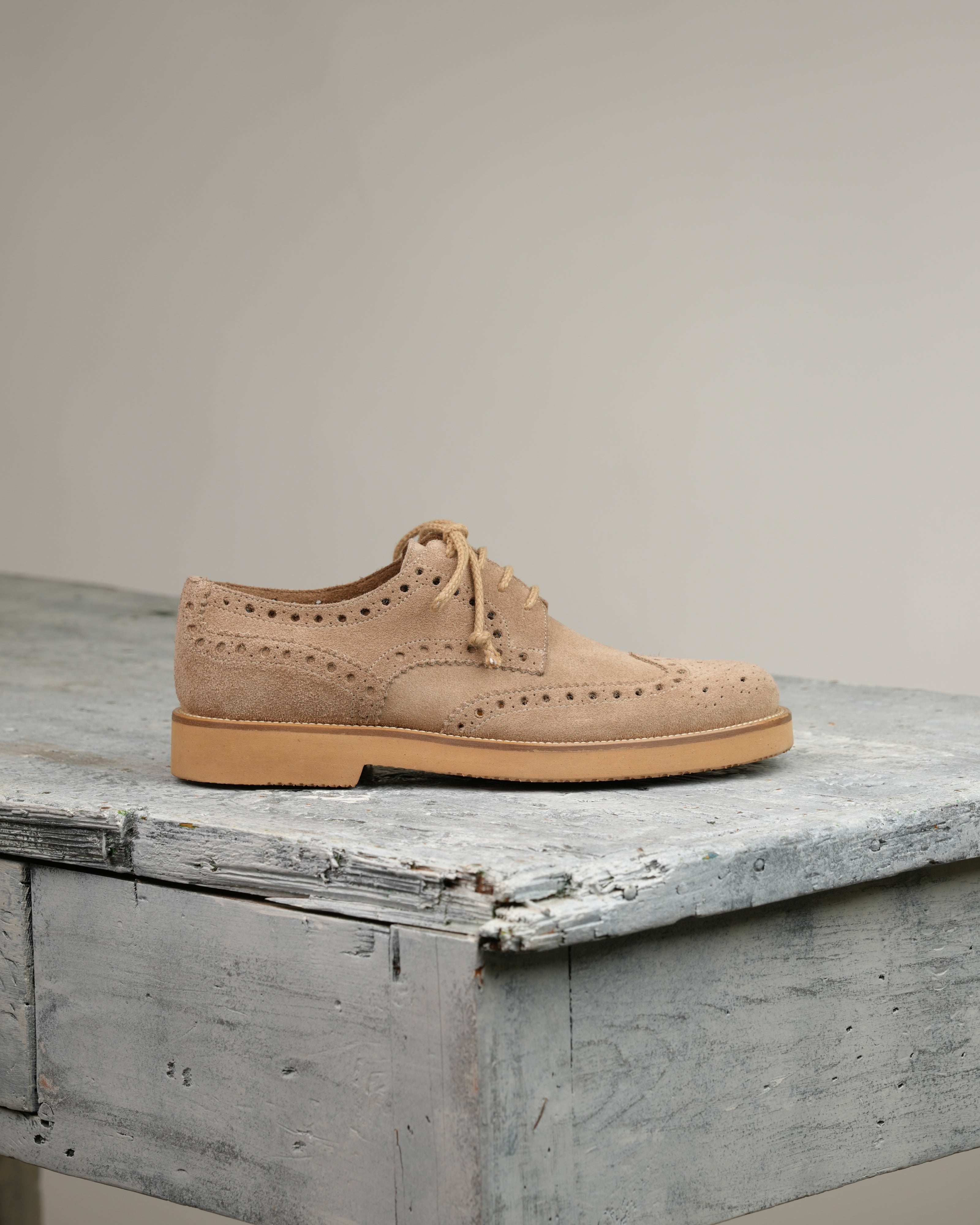 Ponente – Zapato brogue Oxford en ante beige