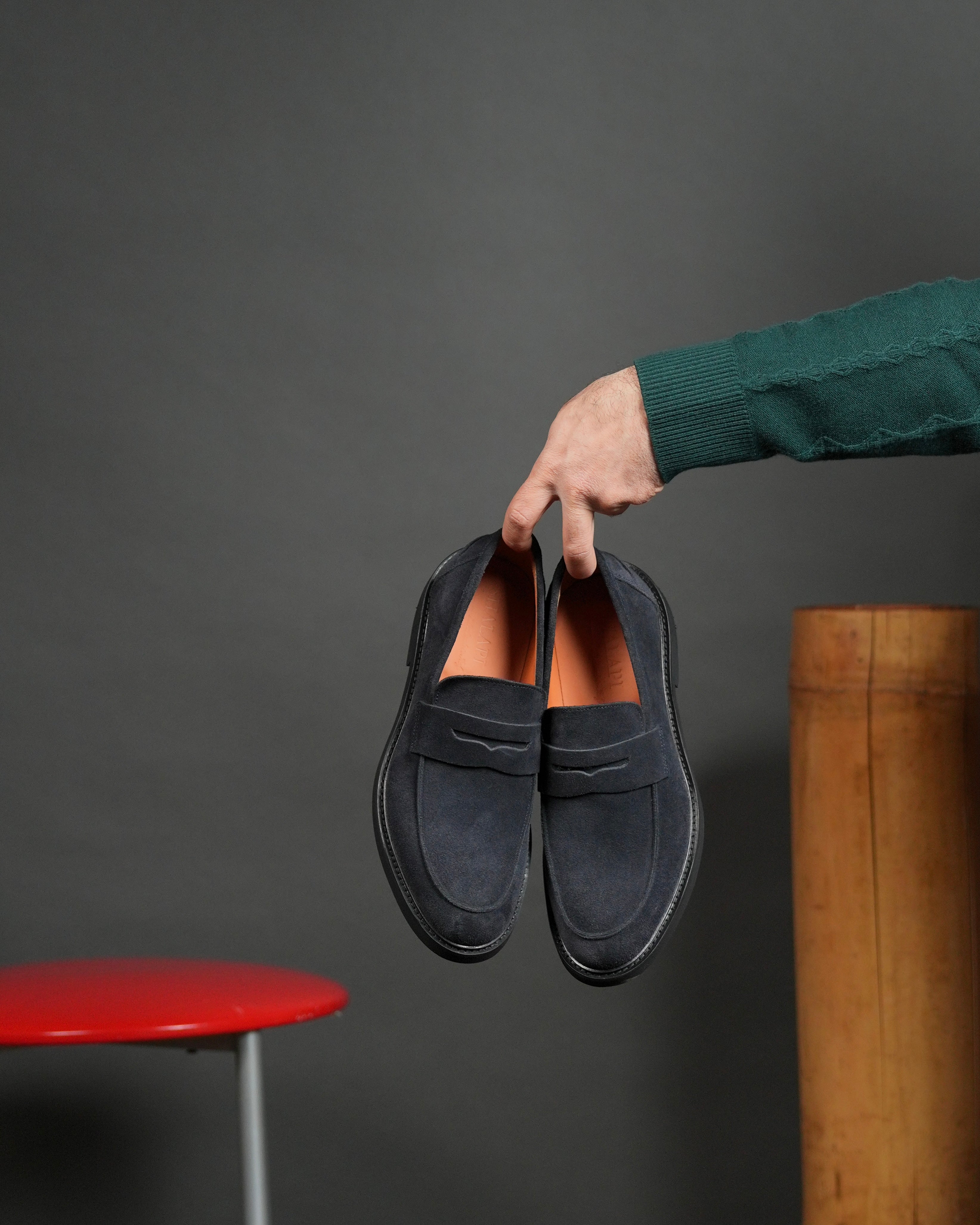 SHALAPI italian penny loafers for men in suede navy