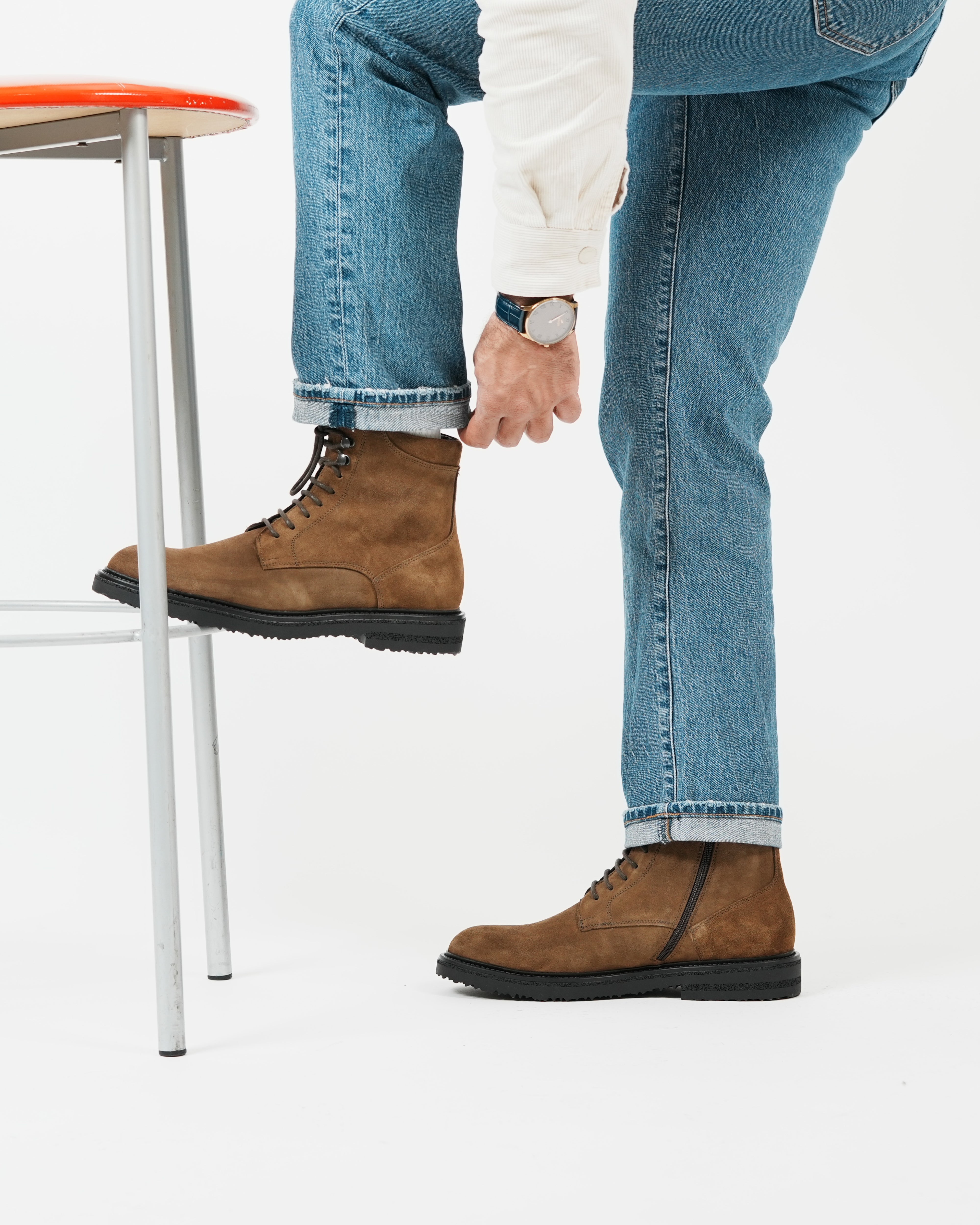 Stivali di lusso SHALAPI Maserati 1.1 in pelle scamosciata color cammello 